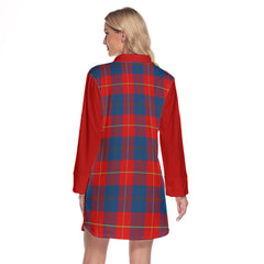 Blane Tartan Women's Lapel Shirt Dress With Long Sleeve