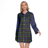 Fletcher Ancient Tartan Women's Lapel Shirt Dress With Long Sleeve