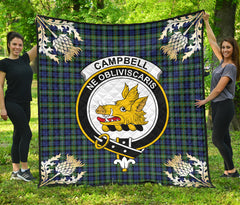 Campbell Argyll Ancient Tartan Crest Premium Quilt - Gold Thistle Style - SP