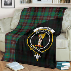 Chisholm Hunting Ancient Tartan Crest Blanket Wave Style