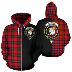 Ruthven Modern Tartan Crest Zipper Hoodie - Half Of Me Style