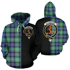 Sutherland Old Ancient Tartan Crest Zipper Hoodie - Half Of Me Style