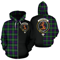 Sutherland Modern Tartan Crest Zipper Hoodie - Half Of Me Style