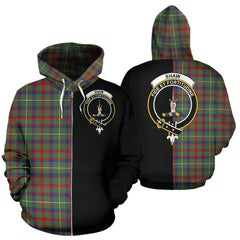 Shaw Green Modern Tartan Crest Zipper Hoodie - Half Of Me Style