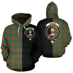 Menzies Green Ancient Tartan Crest Zipper Hoodie - Half Of Me Style