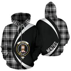 Menzies Black _ White Modern Tartan Crest Zipper Hoodie - Circle Style