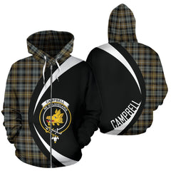 Campbell Argyll Weathered Tartan Crest Zipper Hoodie - Circle Style
