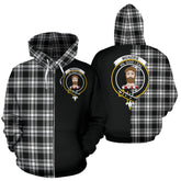 Menzies Black & White Modern Tartan Crest Zipper Hoodie - Half Of Me Style