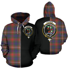 Fraser Hunting Modern Tartan Crest Zipper Hoodie - Half Of Me Style