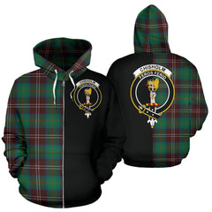 Chisholm Hunting Ancient Tartan Crest Zipper Hoodie - Half Of Me Style