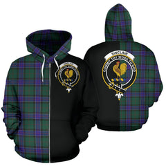 Sinclair Hunting Modern Tartan Crest Zipper Hoodie - Half Of Me Style