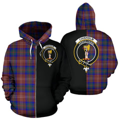 Chisholm Hunting Modern Tartan Crest Zipper Hoodie - Half Of Me Style