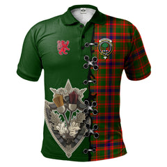 Kinninmont Tartan Polo Shirt - Lion Rampant And Celtic Thistle Style