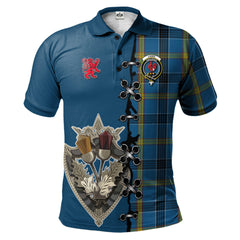 Laing Tartan Polo Shirt - Lion Rampant And Celtic Thistle Style