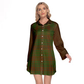 MacAlister Of Glenbarr Hunting Tartan Women's Lapel Shirt Dress With Long Sleeve