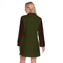 MacAlister Of Glenbarr Hunting Tartan Women's Lapel Shirt Dress With Long Sleeve