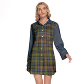 MacLellan Ancient Tartan Women's Lapel Shirt Dress With Long Sleeve