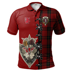 MacQueen Tartan Polo Shirt - Lion Rampant And Celtic Thistle Style