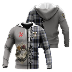 Menzies Black Dress Tartan Hoodie - Lion Rampant And Celtic Thistle Style