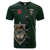 Menzies Green Tartan T-shirt - Lion Rampant And Celtic Thistle Style