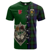 Nicolson Green Hunting Tartan T-shirt - Lion Rampant And Celtic Thistle Style