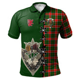 Pollock Modern Tartan Polo Shirt - Lion Rampant And Celtic Thistle Style