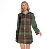 Rollo Hunting Tartan Women's Lapel Shirt Dress With Long Sleeve