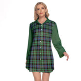 Rose Hunting Ancient Tartan Women's Lapel Shirt Dress With Long Sleeve
