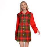 Somerville Modern Tartan Women's Lapel Shirt Dress With Long Sleeve