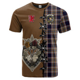 Stewart Navy Tartan T-shirt - Lion Rampant And Celtic Thistle Style