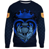 Scots Print Sweaters - Blue Luckenbooth Thistle And Lion Style Sweaters