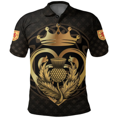 Scots Print Polo Shirt - Luckenbooth Thistle And Lion Style Polo Shirt