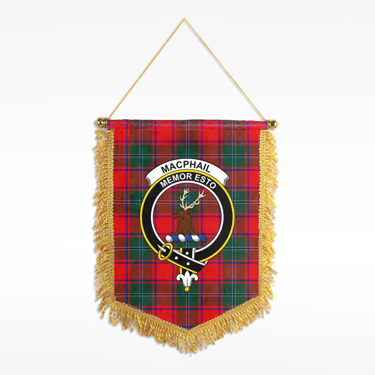 MacPhail Clan Tartan Crest Wall Hanging Banner