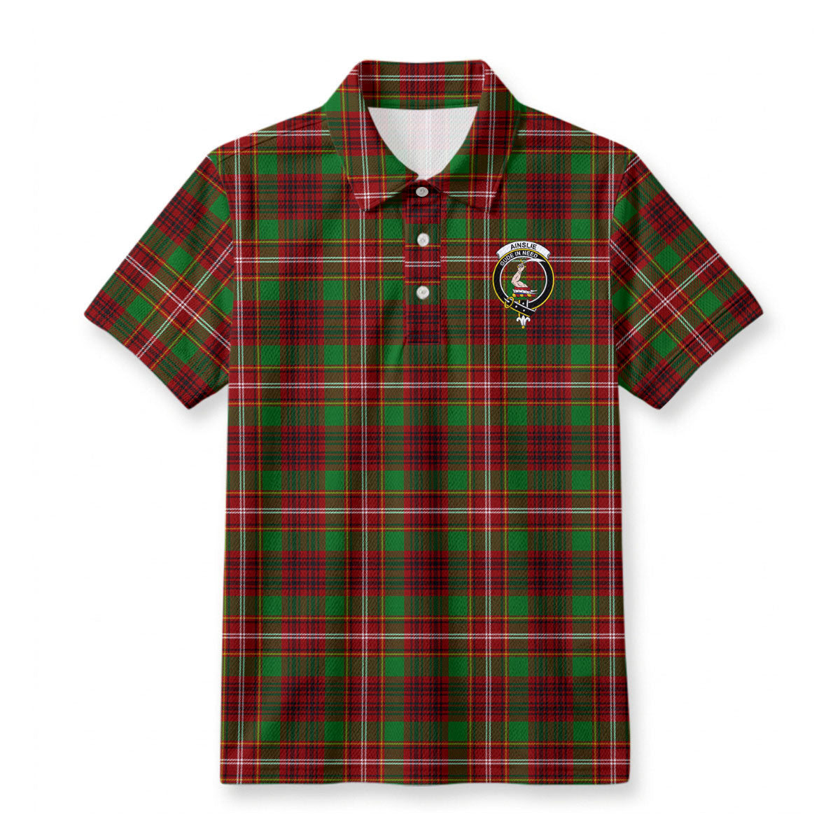 Ainslie Tartan Crest Birdseye Mesh Polo Shirt