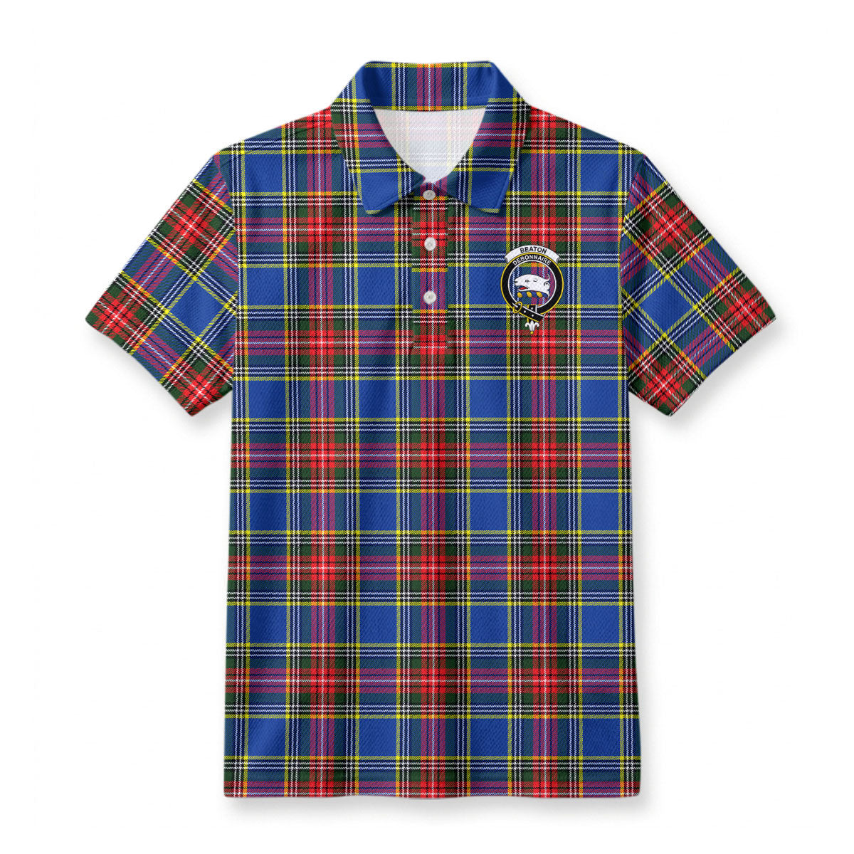 Beaton Modern Tartan Crest Birdseye Mesh Polo Shirt