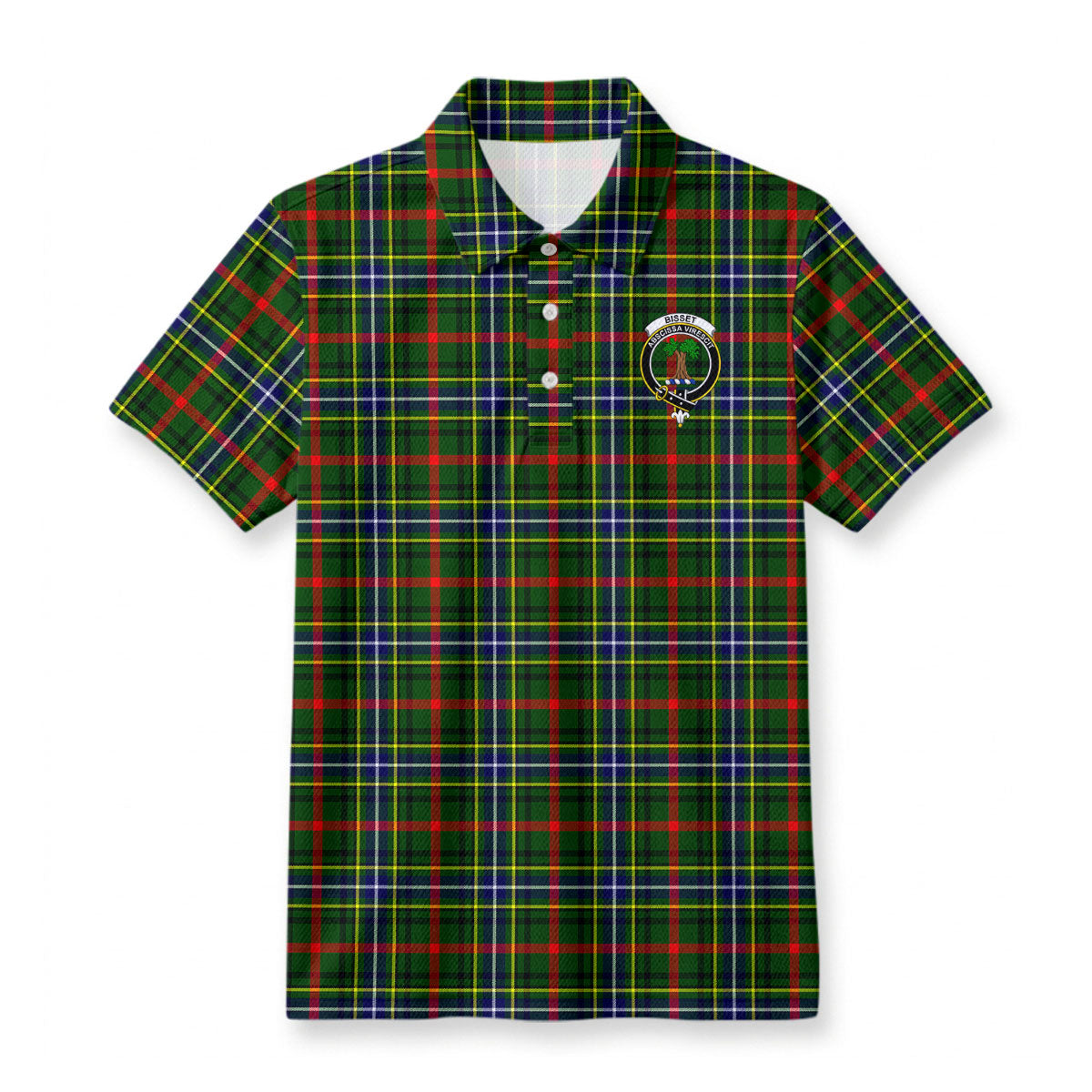 Bisset Tartan Crest Birdseye Mesh Polo Shirt