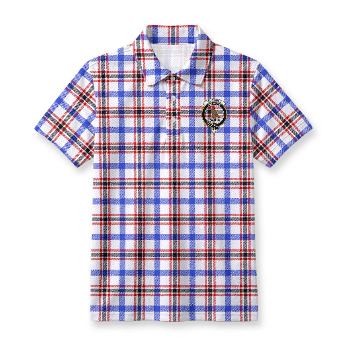 Boswell Modern Tartan Crest Birdseye Mesh Polo Shirt