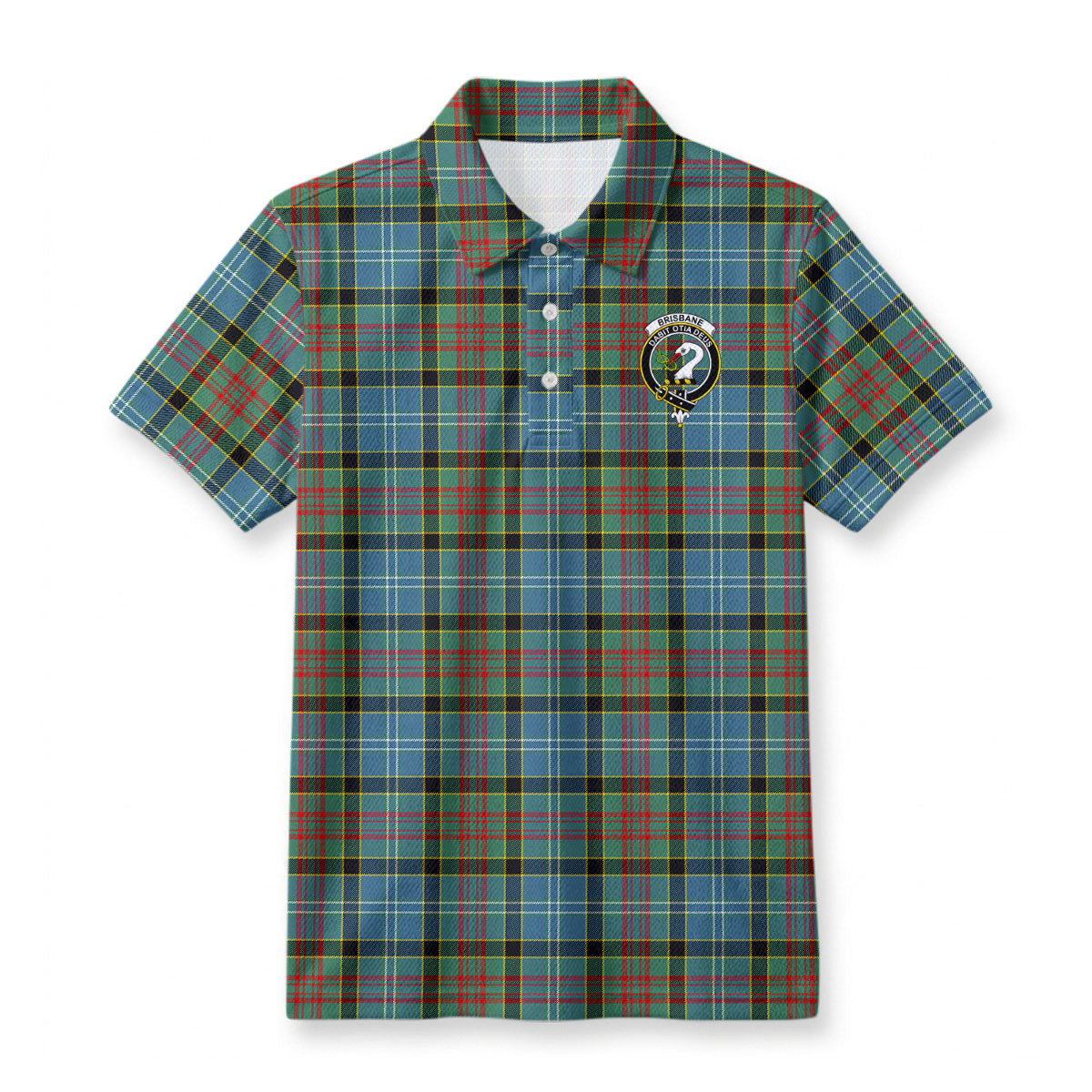 Brisbane Tartan Crest Birdseye Mesh Polo Shirt