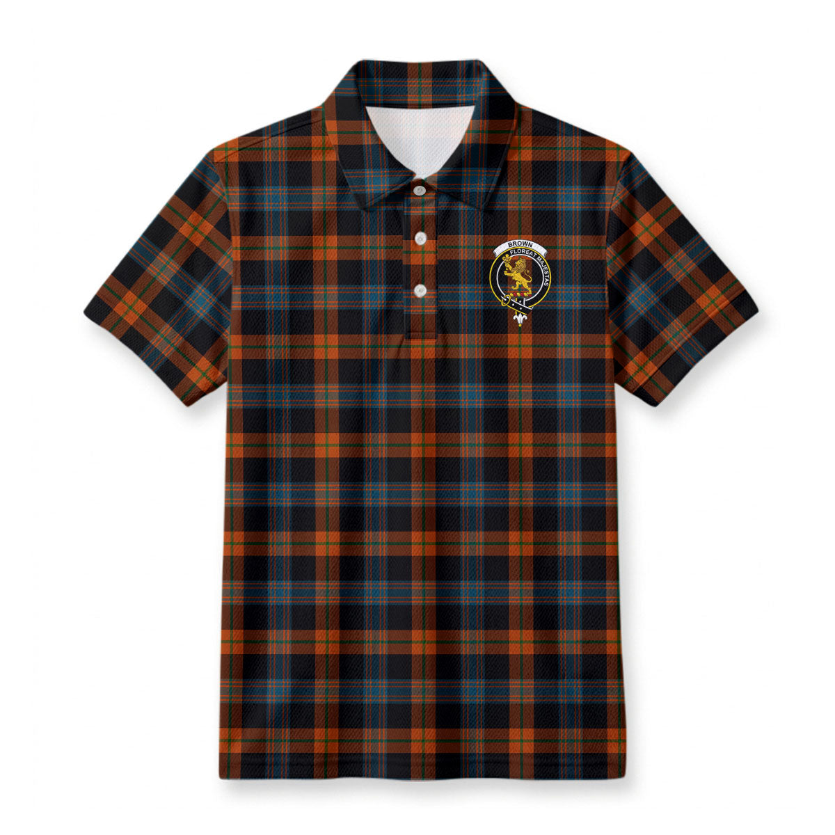 Brown Ancient Tartan Crest Birdseye Mesh Polo Shirt