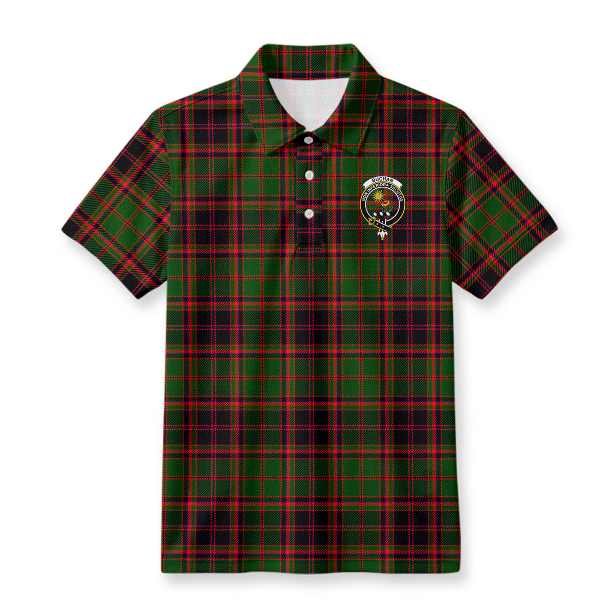 Buchan Modern Tartan Crest Birdseye Mesh Polo Shirt