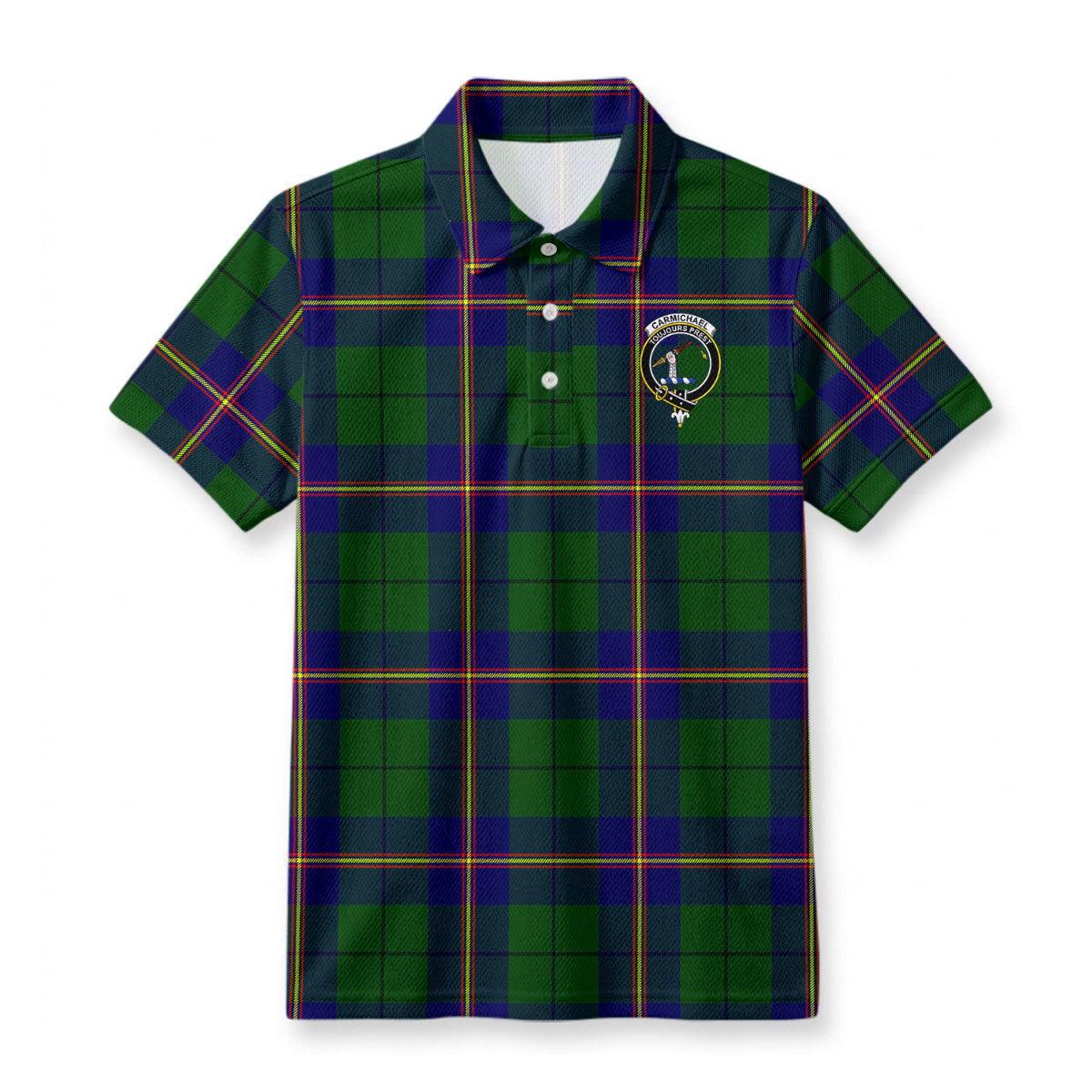 Carmichael Modern Tartan Crest Birdseye Mesh Polo Shirt