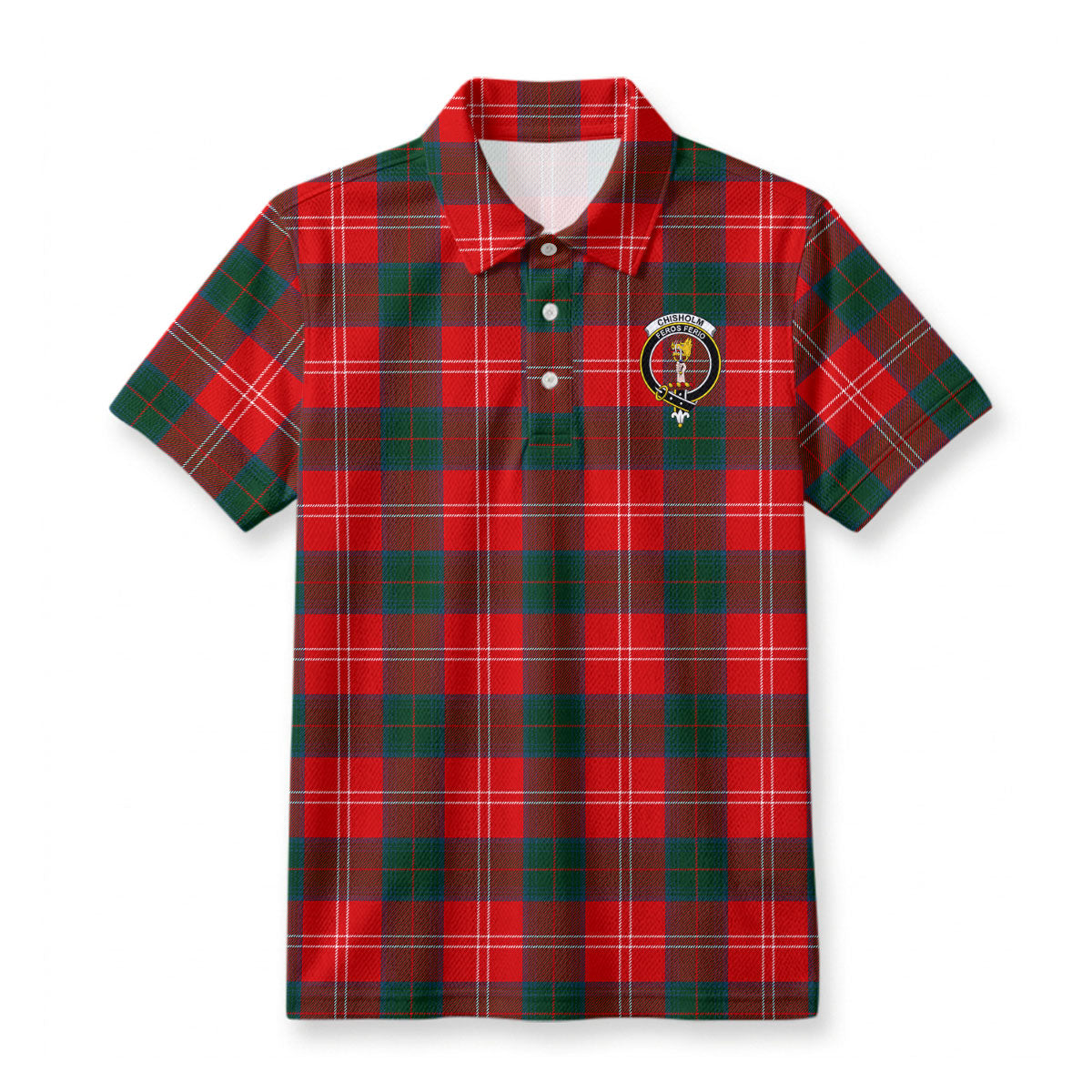Chisholm Modern Tartan Crest Birdseye Mesh Polo Shirt