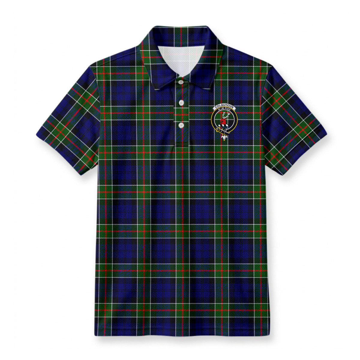Colquhoun Modern Tartan Crest Birdseye Mesh Polo Shirt
