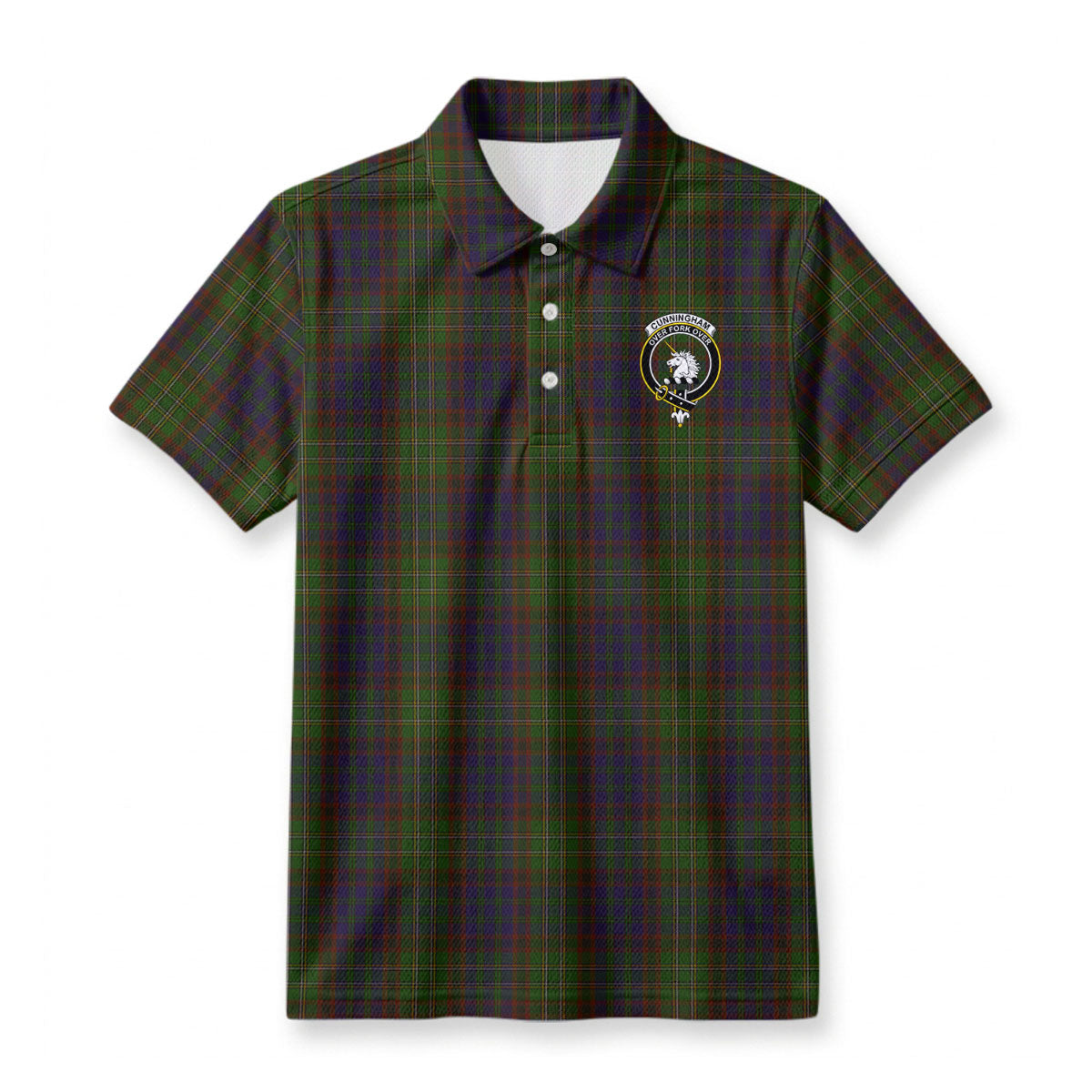 Cunningham Hunting Modern Tartan Crest Birdseye Mesh Polo Shirt