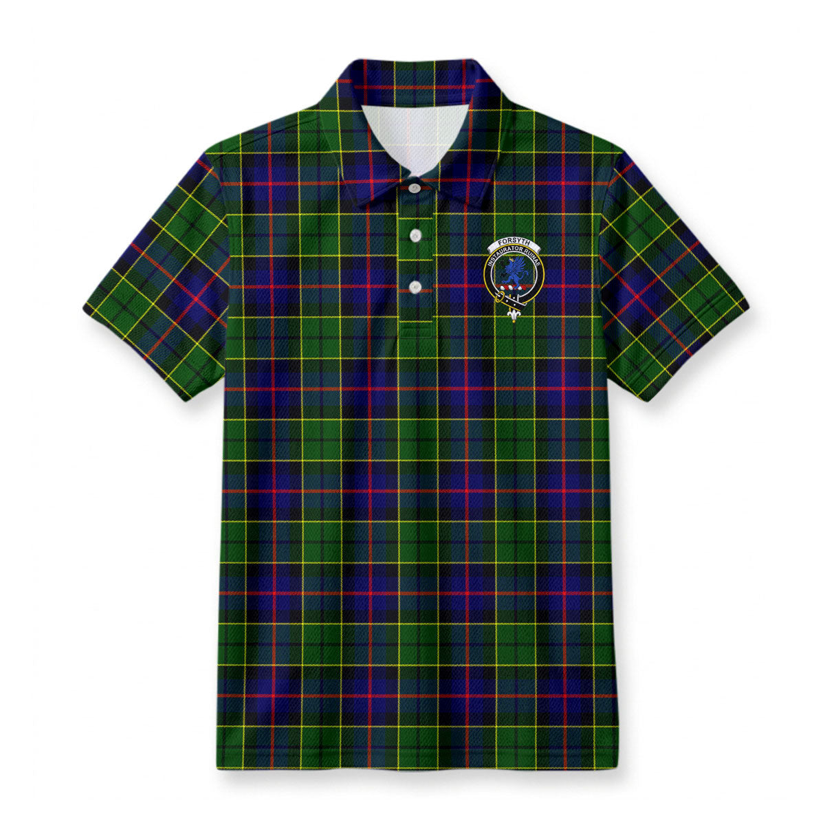 Forsyth Modern Tartan Crest Birdseye Mesh Polo Shirt