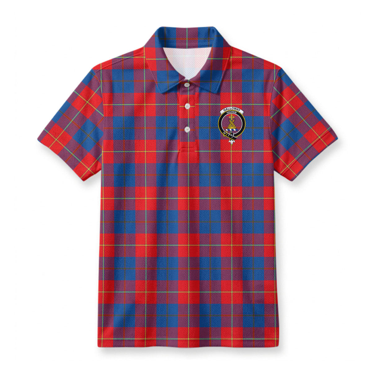 Galloway Red Tartan Crest Birdseye Mesh Polo Shirt