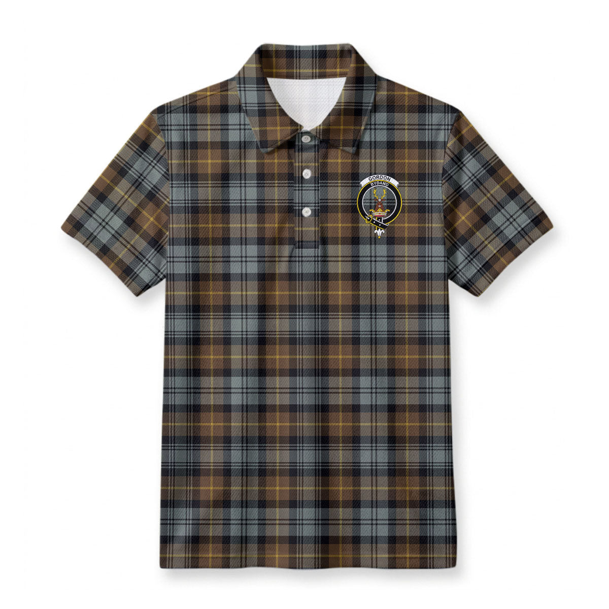 Gordon Weathered Tartan Crest Birdseye Mesh Polo Shirt