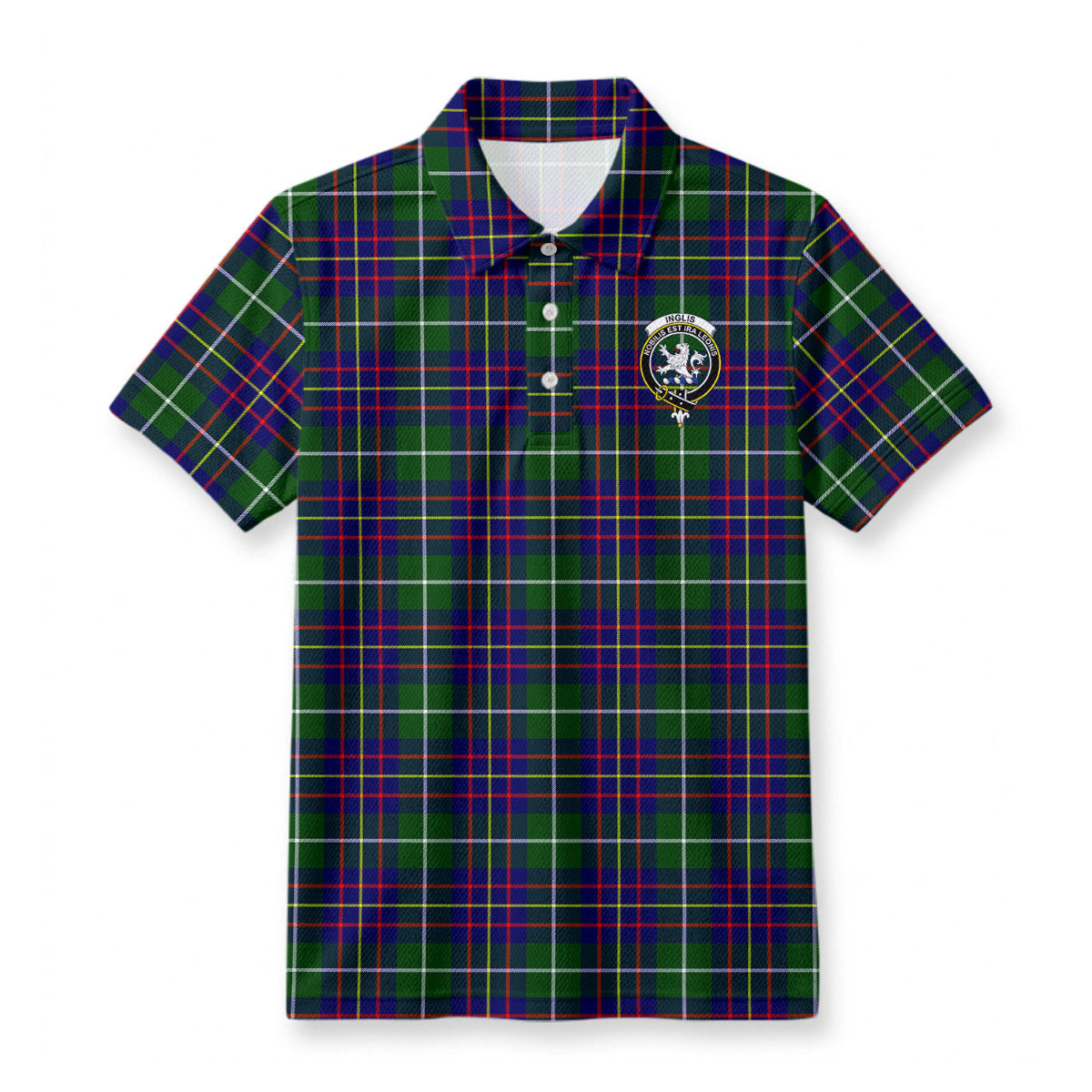 Inglis Modern Tartan Crest Birdseye Mesh Polo Shirt