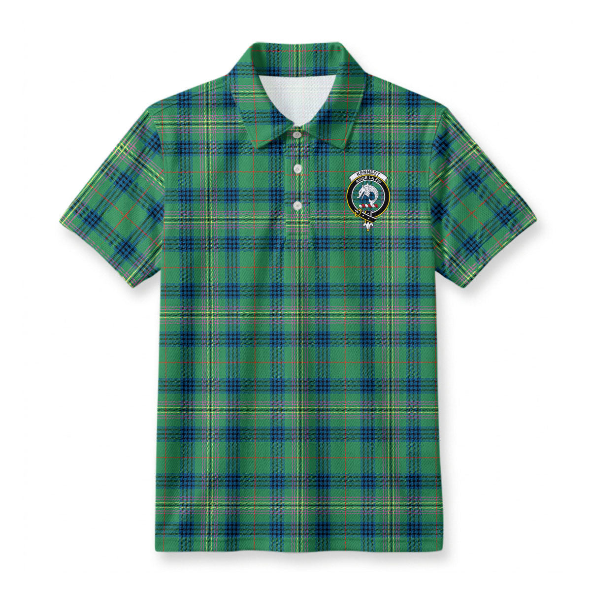 Kennedy Ancient Tartan Crest Birdseye Mesh Polo Shirt