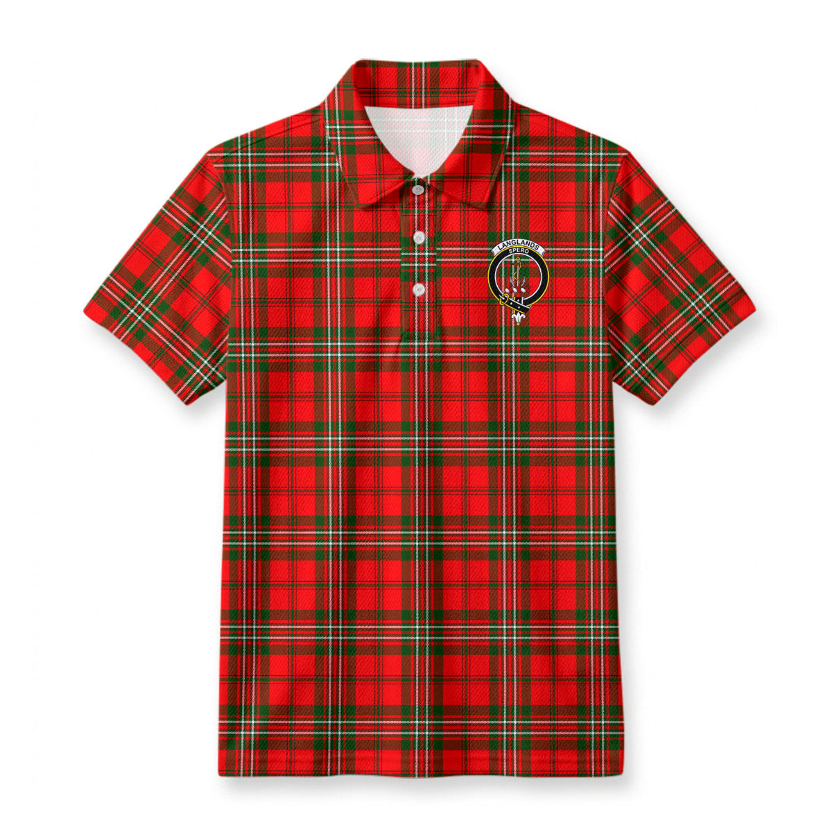 Langlands Tartan Crest Birdseye Mesh Polo Shirt